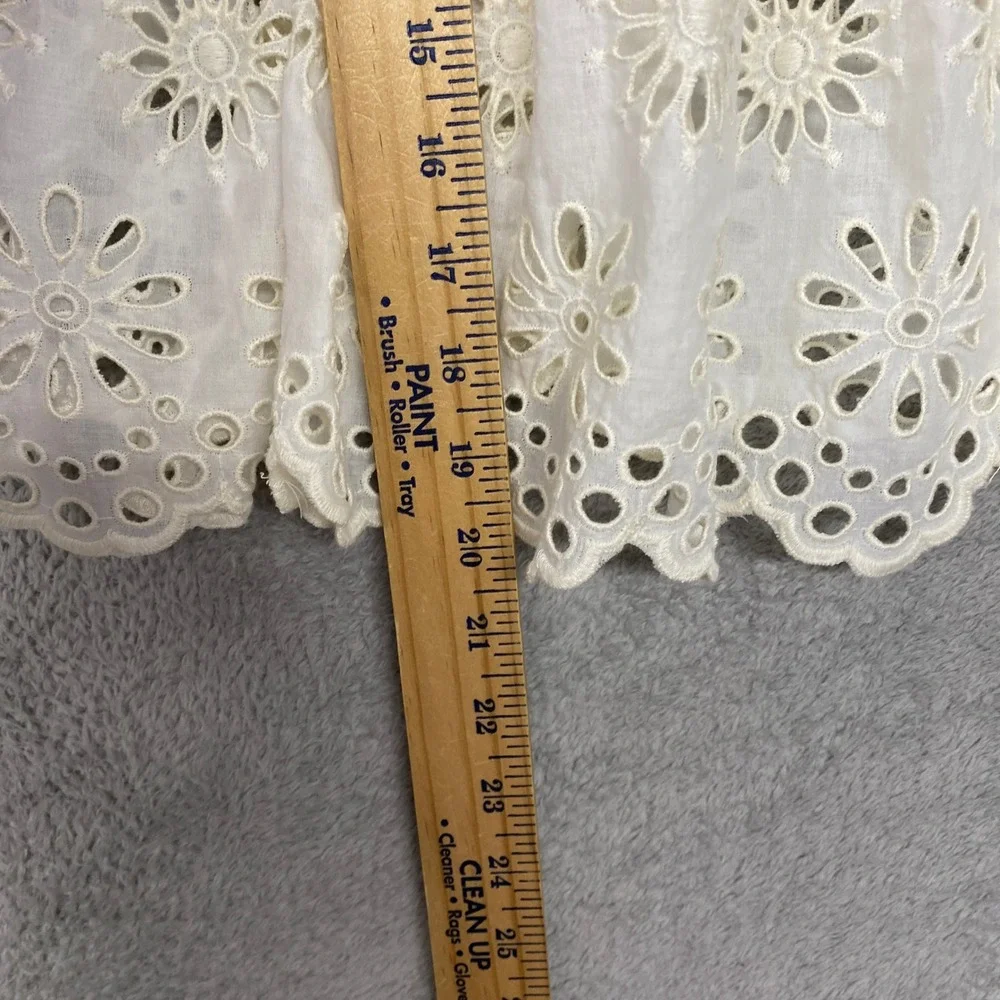 Madewell‎ Top Womens 2XS Embroidered Shirred Puff Sleeve Eyelet Cream NV195